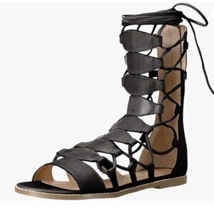 YDN  Ankle High Gladiator Sandals for Women Lace up Open toe Flats Black Shoes